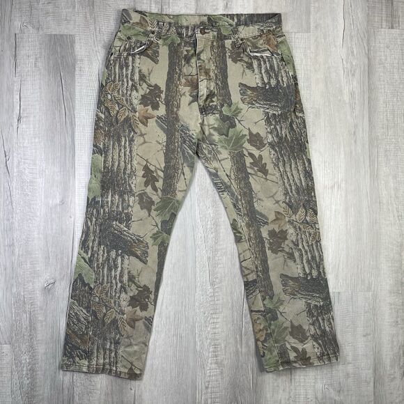 Vintage Duxbak Realtree Camo Hunting Jeans Pants Mens 40x32 Made in USA I - Picture 1 of 14